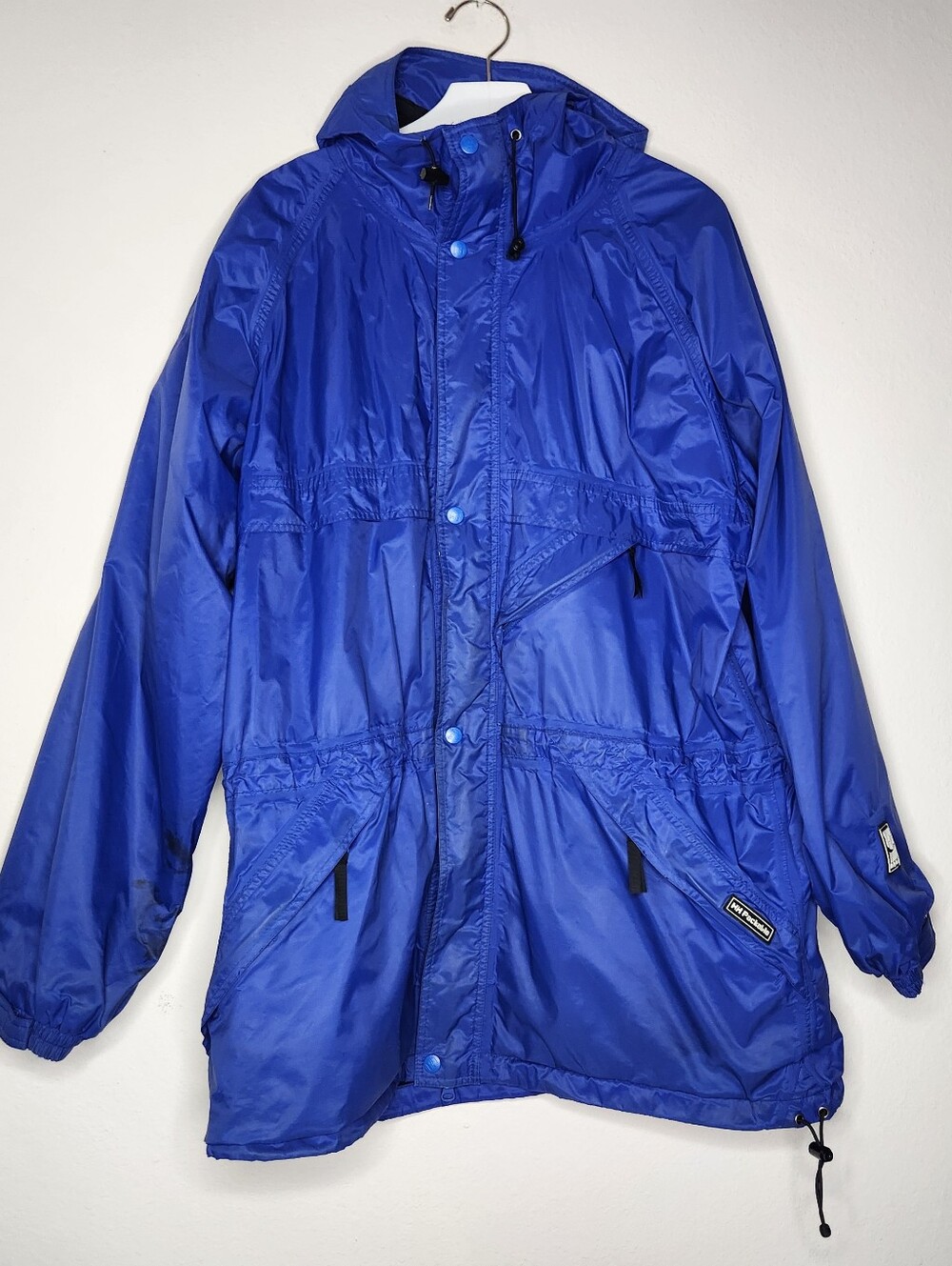 Helly Hansen Mens Large Blue Rain Jacket Packable Hooded Windbreaker